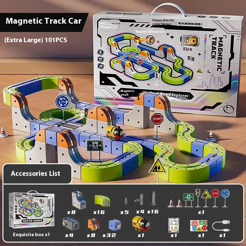 Magnetic Car STEM Racing Car Railtrack Set 2025 - Montessori Motorized Train & Gravity Maze Toy, Christmas Gift for Kids