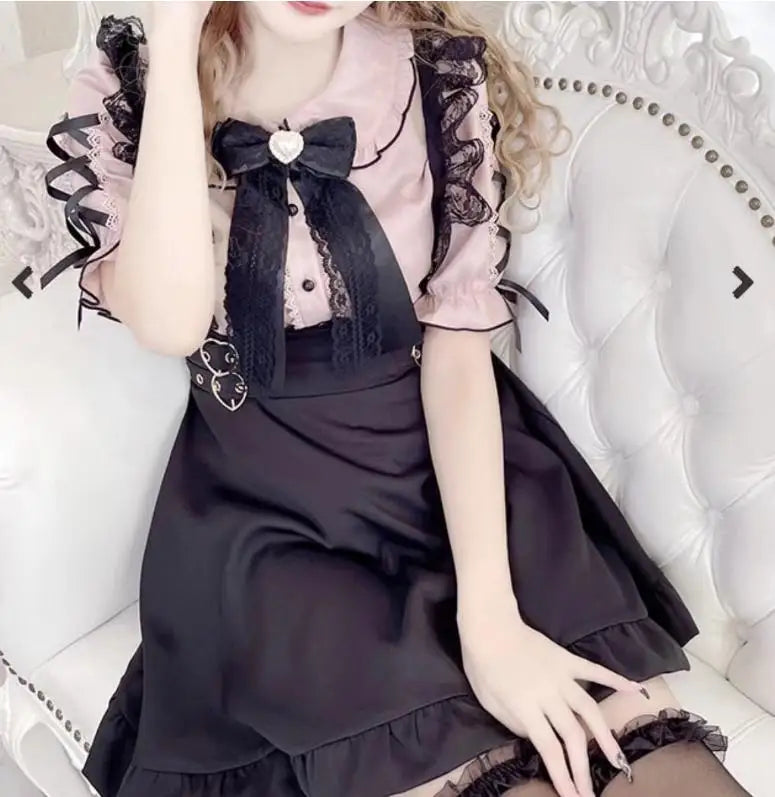 Girl Accessories Beaded Handmade Japanese Style Bow Tie Sweet Cute Mine Lace Big Bow Love Pearl Bow Tie for Women Femme