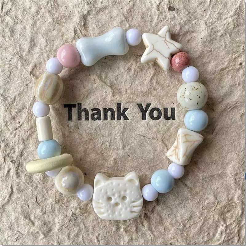 Handmade Ceramic Star Cat Bracelet Cartoon Korean Style Fresh Bracelet Jewelry Accessories Bead Cute Bead Bracelet Women