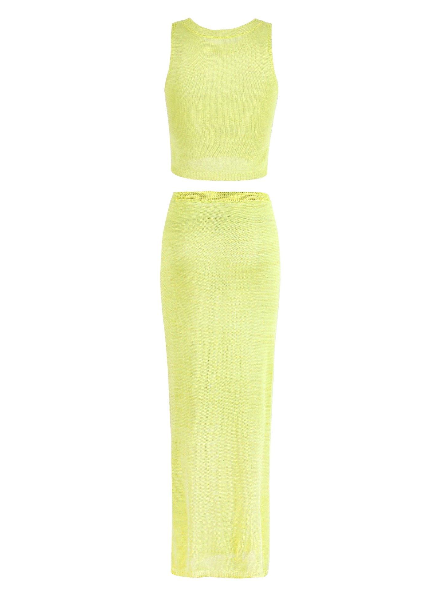 Sexy Transparent Sleeveless Shiny Camisole Tank Top Long Dress Two Piece Set 2025 Fashion Elastic Waist Wrap Hip Knitted Set K68