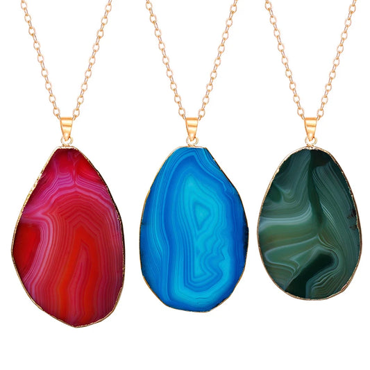 Irregular Striped Agate Slices Pendant Necklace Rough Stone Pendant for Women Girls