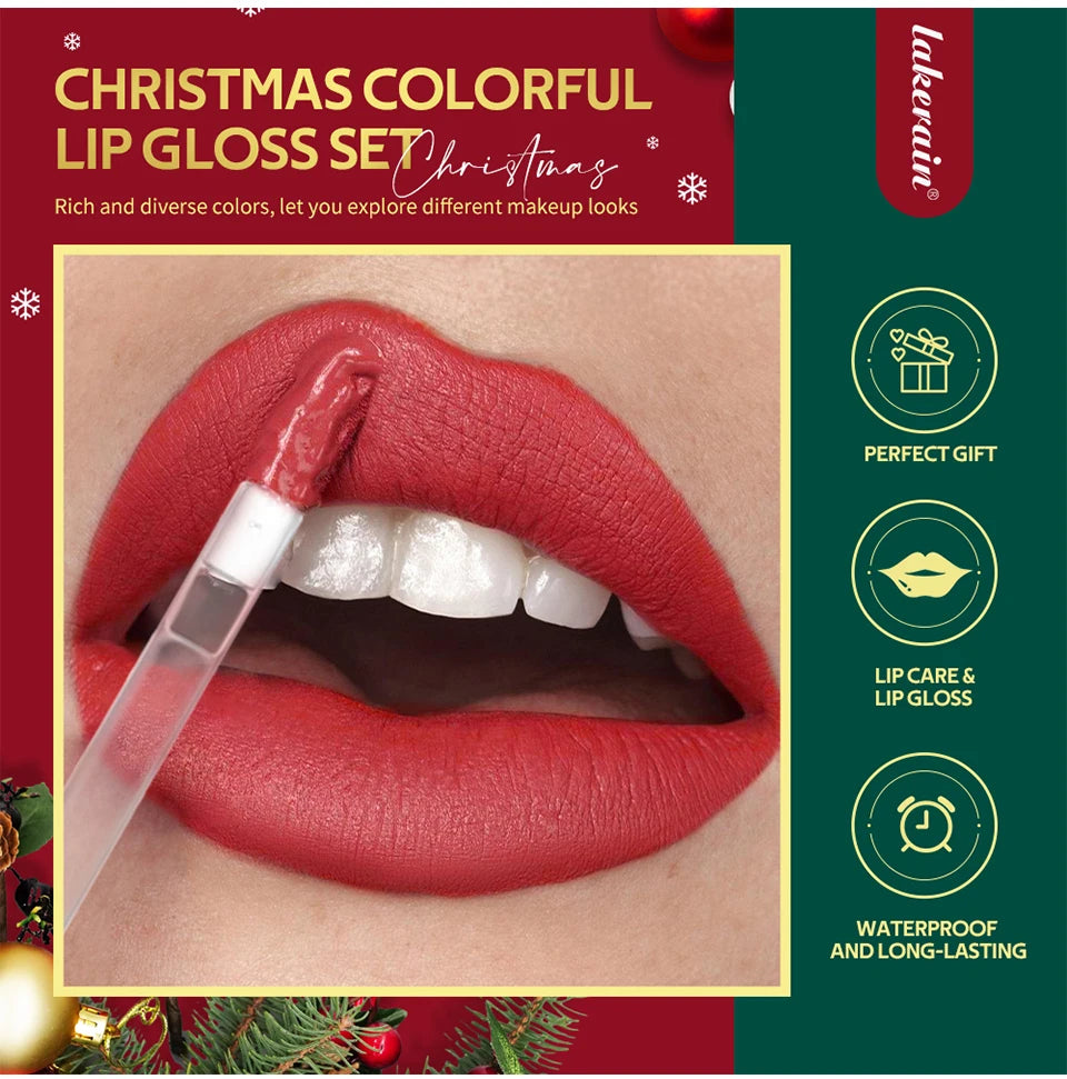 Lakerain Christmas Lip Gloss Set Long Lasting Moisturizing Waterproof Portable Travel Kit Ideal Thanksgiving Christmas Gift