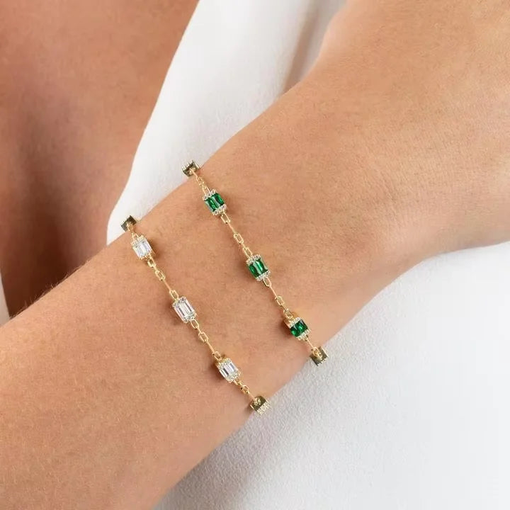 White Rainbow Cz Paved Link Cuban Chain Bracelet For Women Miami Boho Style Thick Gold Color Charm Bracelet Fashion Jewelry