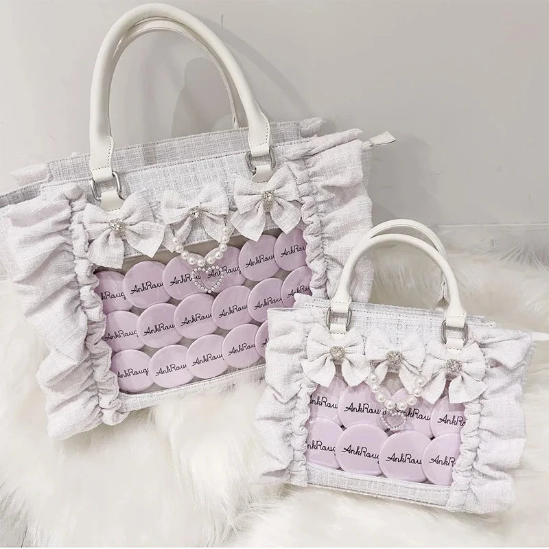 Japanese Style Mine Ita Bag Ruffled Lace Women Girls Rhienstone Pearl Bowknot Square Tote Shoulder Portable Bolso Handbags