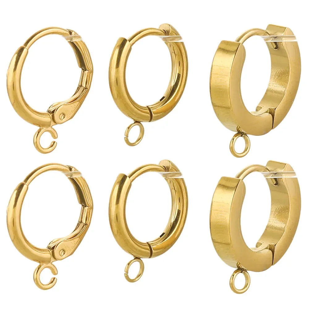 10pcs Stainless Steel Round Earrings Hooks Clasps Earring Post Components Parts Ear Ring for Making Supplies Women DIY Findings