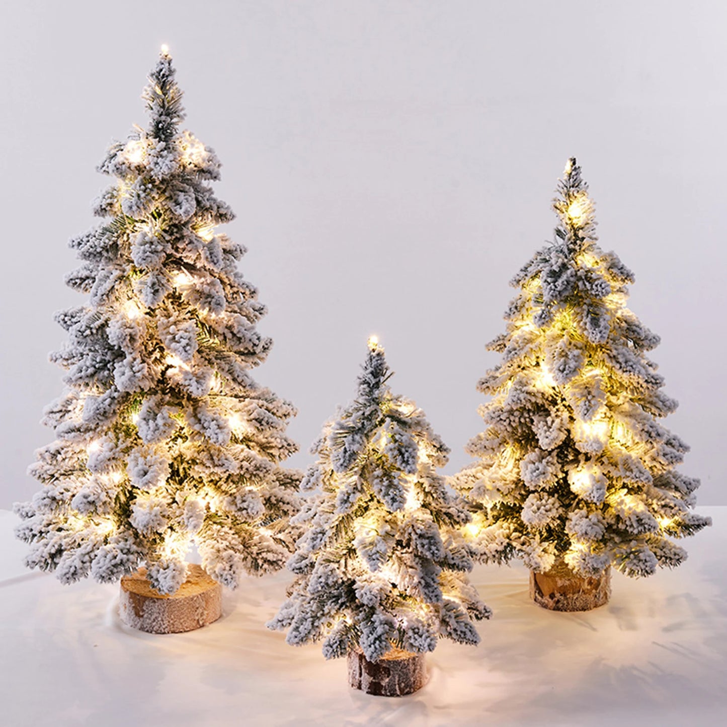 Christmas Tree Tabletop Figurine Snow Flocked with LED Lights Home Table Desk Decor Warm Christmas Gift Ornament  Artificial