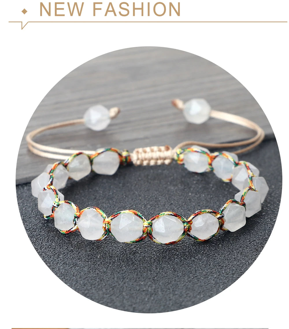 Women Healing Energy Bracelet 8mm Natural Gemstone Beads Irregular Shaped Cut Surface Beads Bracelet Charm Couples Jewelry Gifts