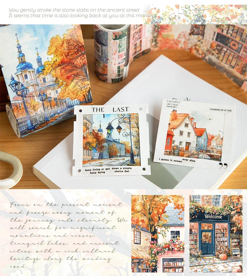 JIANWU 80mm*200cm Road View Series Vintage Travel Flower Landscape Material Collage Washi Tape Creative DIY Journal Stationery