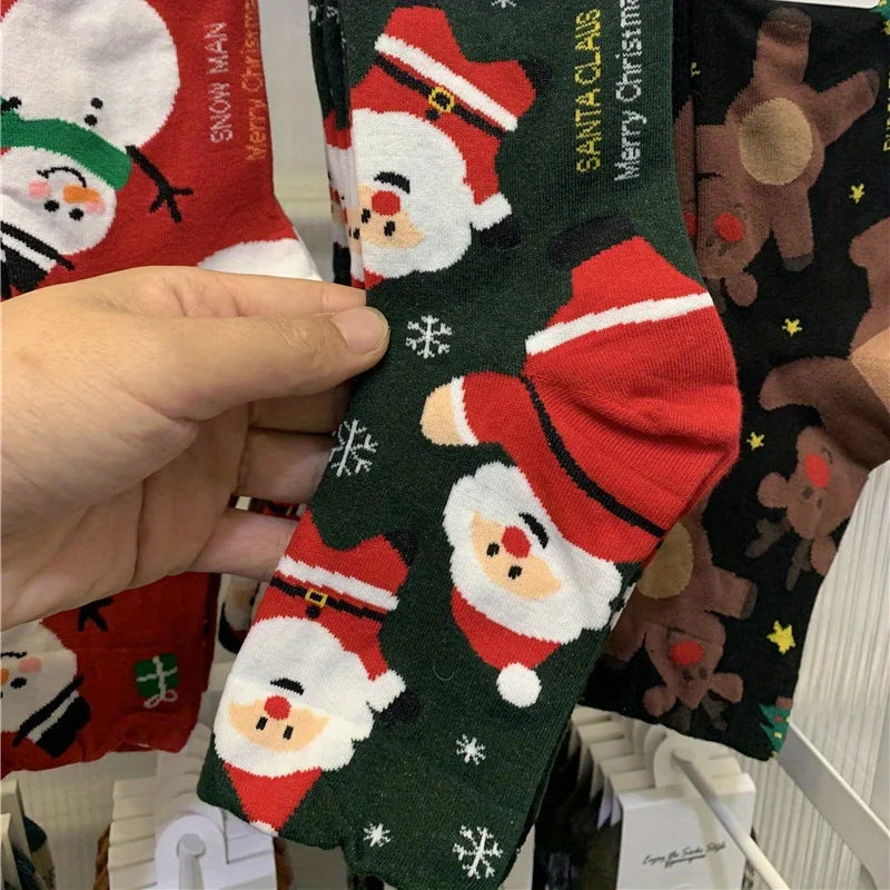 (1/4 Pair) Red Snowman Christmas Socks Gingerbread Man Christmas Mid Socks Christmas Gift Socks Autumn and Winter Warmth