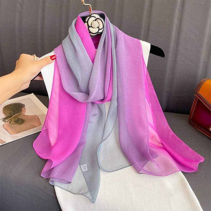 50*160CM Fashion Women Chiffon Gradient Scarf Shawl Luxury Elegant Lady Versatile Sun Protection Decorate Scarves Headscarf