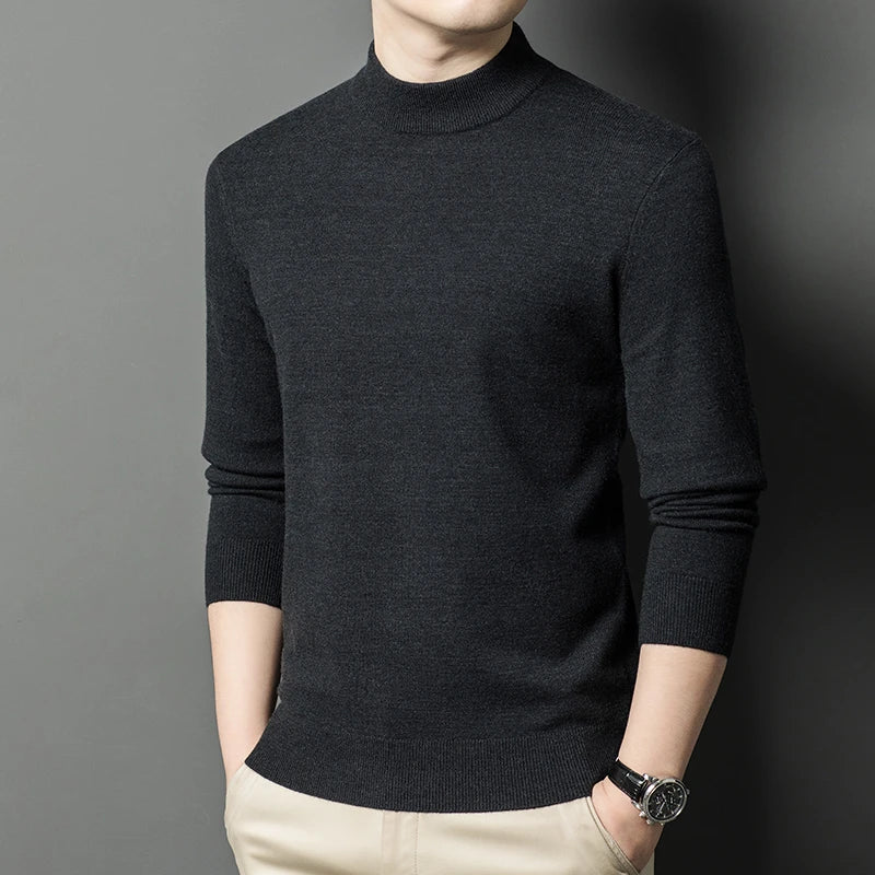 Half Turtleneck Knitwear Sweater New Autumn/Winter Mock Neck Sweatshirts Solid Color Pullovers Man Brand Casual Mens Clothing