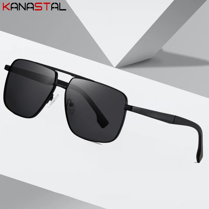 Men Sunglasses UV400 Polarized Sun Glasses Metal Square Eyeglasses Frame Driving Fishing Cycling Goggle Anti Glare Shade Eyewear