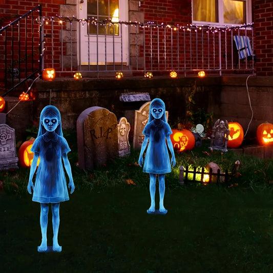 2pcs Halloween Metal Yard Signs: Twin Ghosts Garden Stake Outdoor for Yard, Patio, Garden and Party, Spooky Carnival Theme