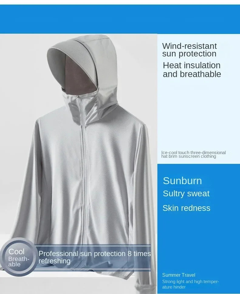 UPF 50+ Sunscreen Jacket for Men -Waterproof Hooded Windbreaker for Summer Fishing and Hunting Quick Dry Sun Protection Clothing