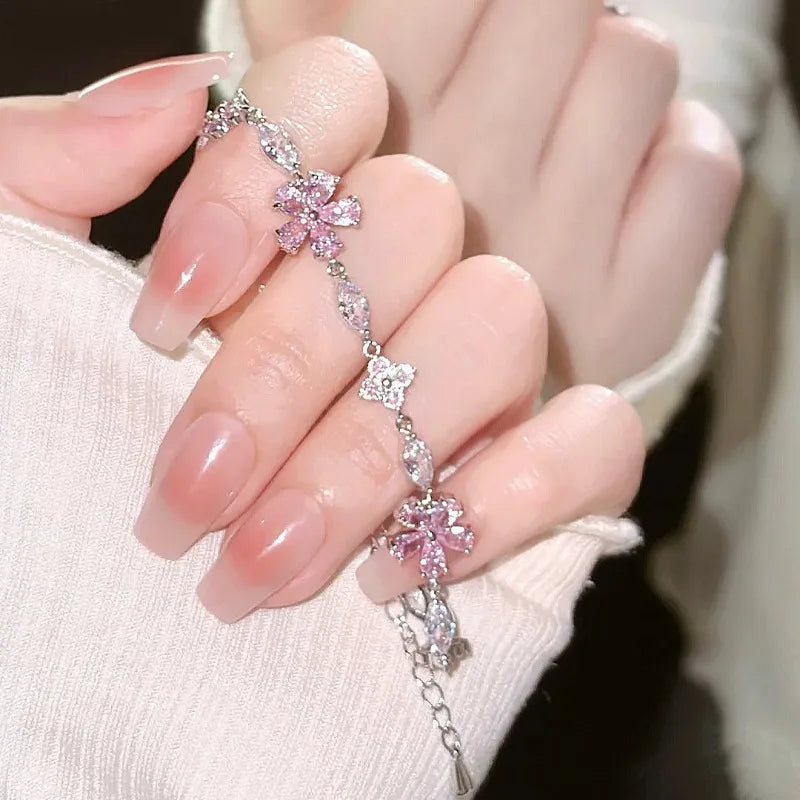 Elegant Crystal Flowers Bracelet For Women Y2K Sweet Girls Moon Cherry Blossom Bow Zircon Bracelets Luxury Designer Jewelry Gift