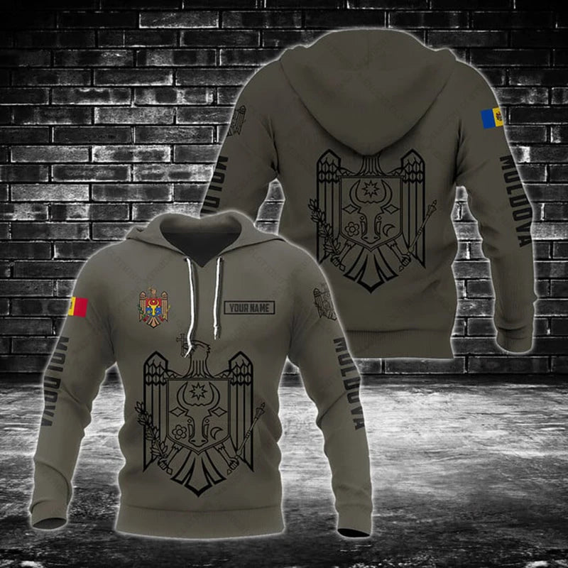 Custom Name Moldova Emblem Olive Hoodies Loose Unisex Pullover Sweatshirts Boy Casual Clothing Oversized Streetwear