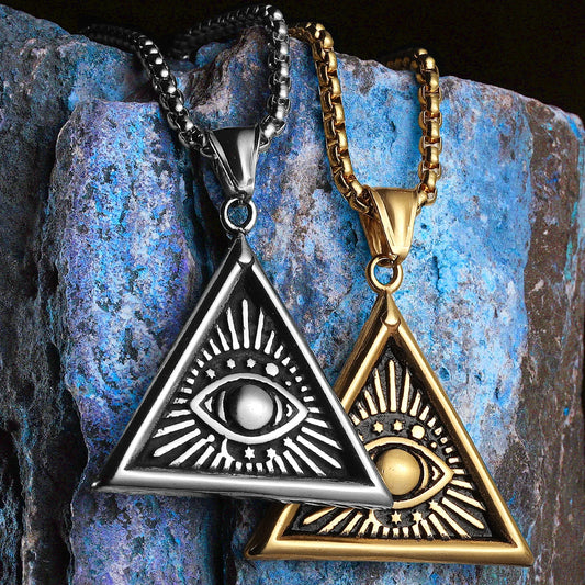 Masonic Illuminati Eye Amulet Men Necklaces Stainless Steel Pendants Chains Women Jewelry Cool Male Accessories Gifts Wholesale