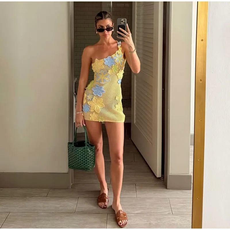 Sexy Beach Women's Set Beading Flower Crochet Crop Top Slim Maxi Skirt Female Suit 2025 Summer Hollow Out Knit Lady Dress Sets