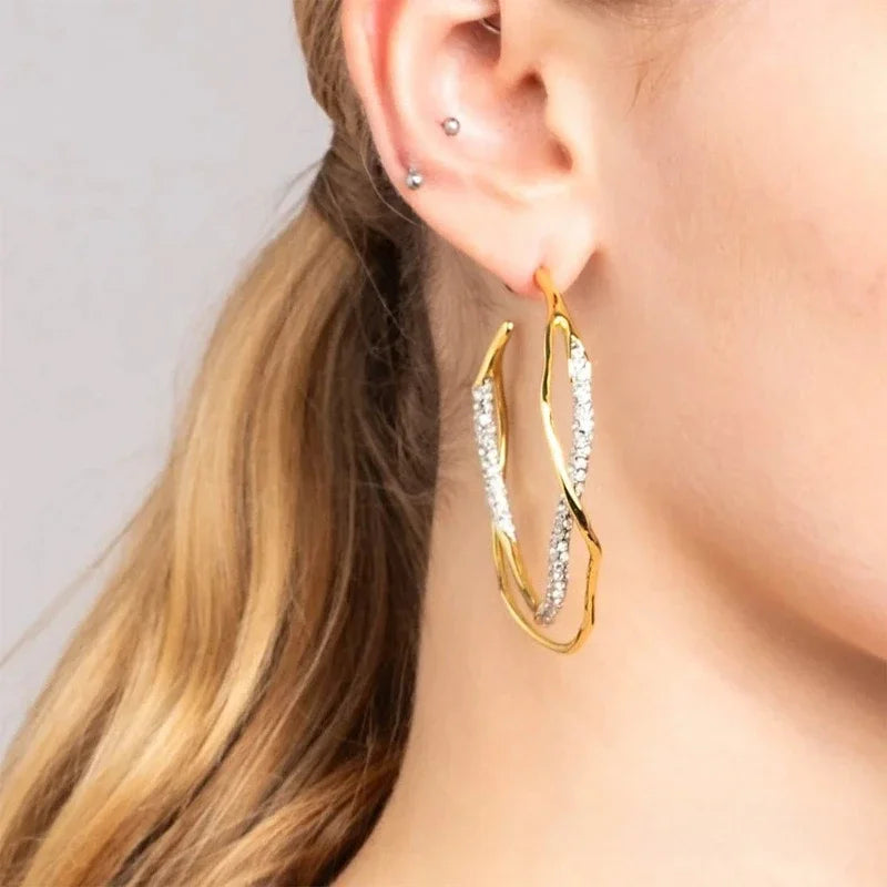 Europe Designer Crystal Zircon Gold Silver Round Big Earrings Women Luxury Sparkling Jewelry Trend