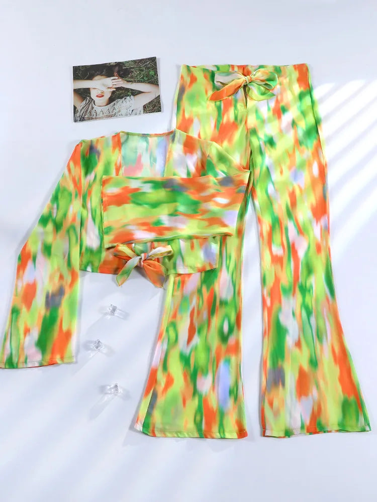 Miyouj 2025 Tie Dye Bikini Set Triangle Bathwear New Three Piece Suit Low Waist Biquini Summer Cover Up Women's Bandage Swimsuit