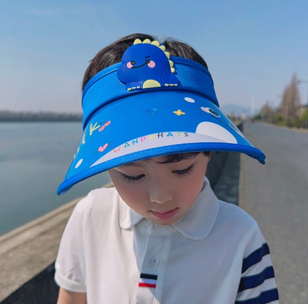 Children's Summer Sun Hat with Fan Sun Protection Hat Cartoon Outdoor Sun Protection Hollow brim Open Top Sun Protection Hat