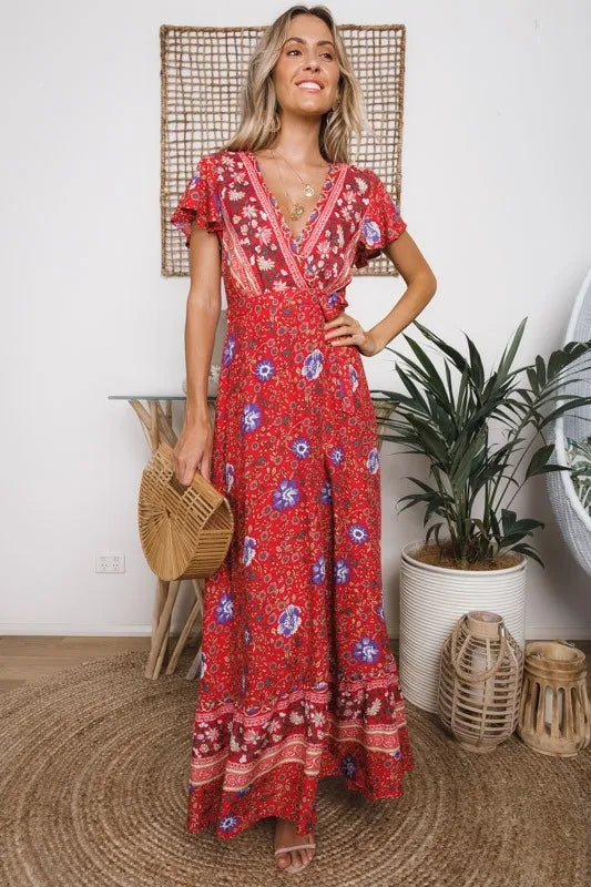 2024 Summer Leisure Hot Sale Holiday Printed Dress Sexy Long Dress Women's Wear