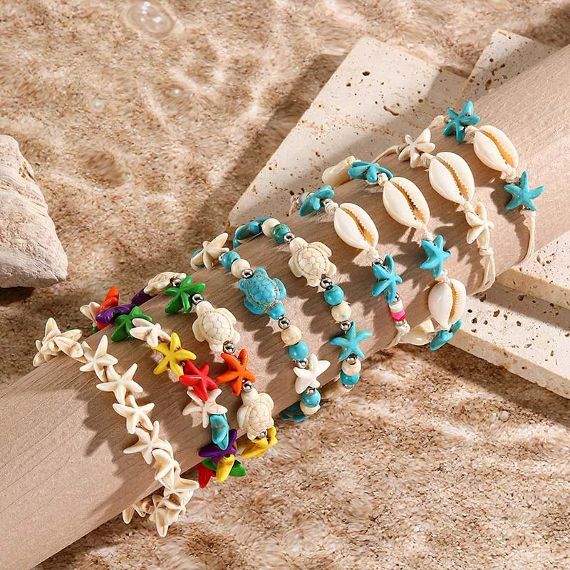 Bohemian Imitation Natural Shell Sea Turtle Starfish Pendant Bracelet For Women Fashion Beach Bracelets Birthday Jewelry Gifts
