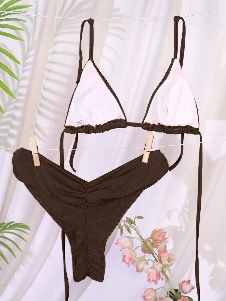 Miyouj New Swimsuit Solid Color Bikinis 2024 Two Piece Suit Women Swimwear Bandage  Bathsuit Low Waist Bathwear Triangle Biquini