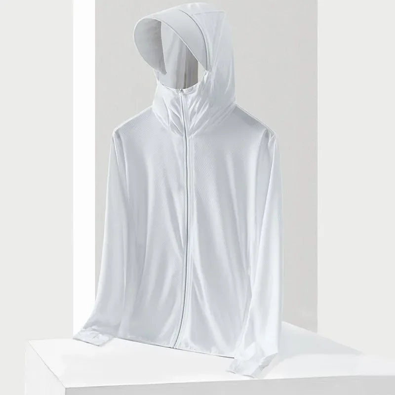 UPF 50+ Sunscreen Jacket for Men -Waterproof Hooded Windbreaker for Summer Fishing and Hunting Quick Dry Sun Protection Clothing