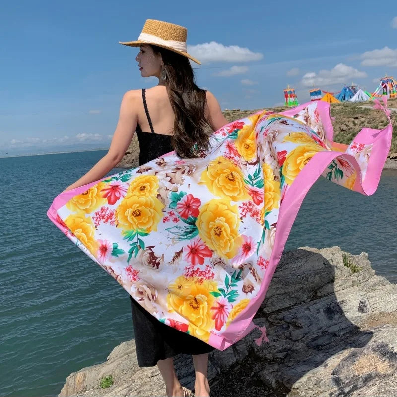 Travel Beach Sunscreen Scarves for Women Bikini Large Sarong Wrap Scarf Brazilian Swimsuit Bathing Cover-ups 17 Styles 90x180cm