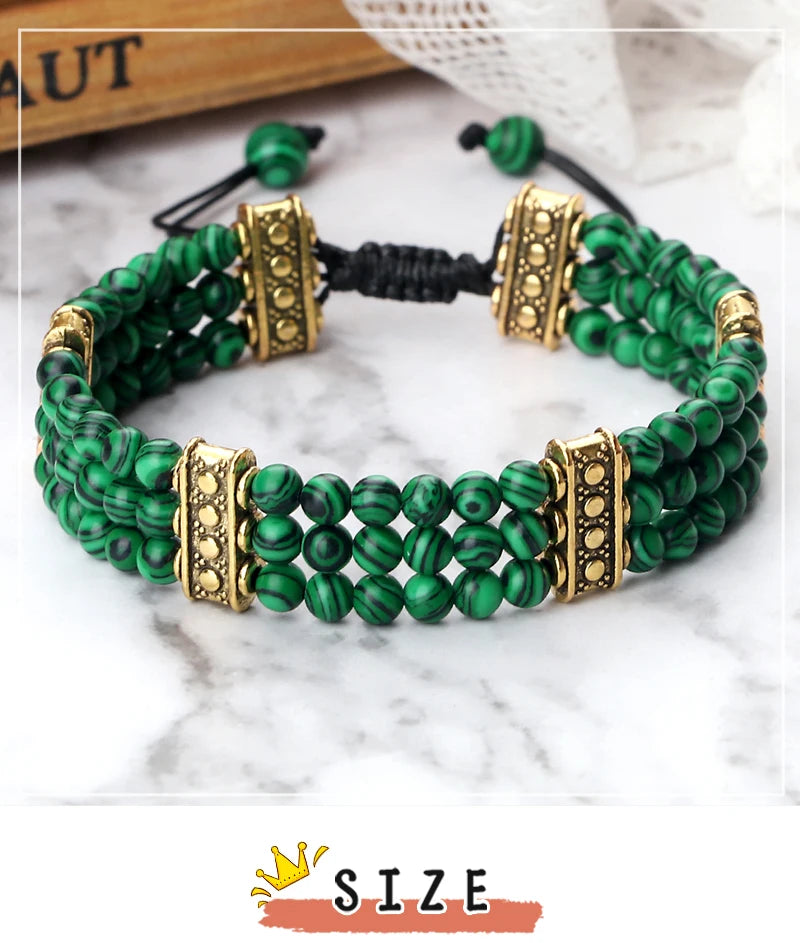 Natural Stone Beads Bracelet 4mm Malachite Black Lava Yoga Energy Hot Couple For Women Men Jewelry Braided Rope Knot Bangle Gift