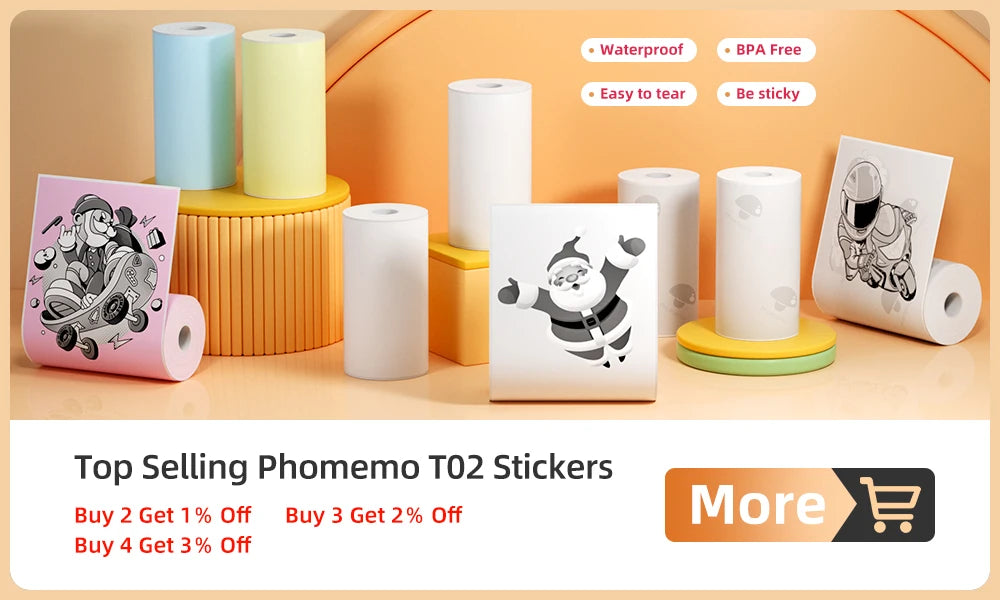 Phomemo T02 Portable Mini Wireless Thermal Pocket Printer Self-adhesive Stickers Use for DIY,Journal Sticker impresora portátil