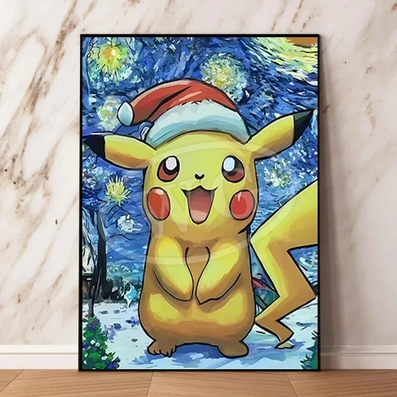 Van Gogh Museum Pocket Monster Anime Character Pikachu Canvas Painting Poster Living Room Bedroom Decoration Christmas Gift