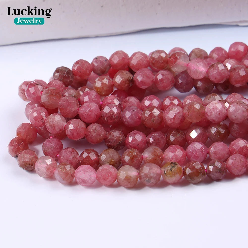 4-5mm Natural Pink Tourmaline Faceted Beads for Jewelry Making, Healing Crystals, DIY Crafts, Spiritual Gifts
