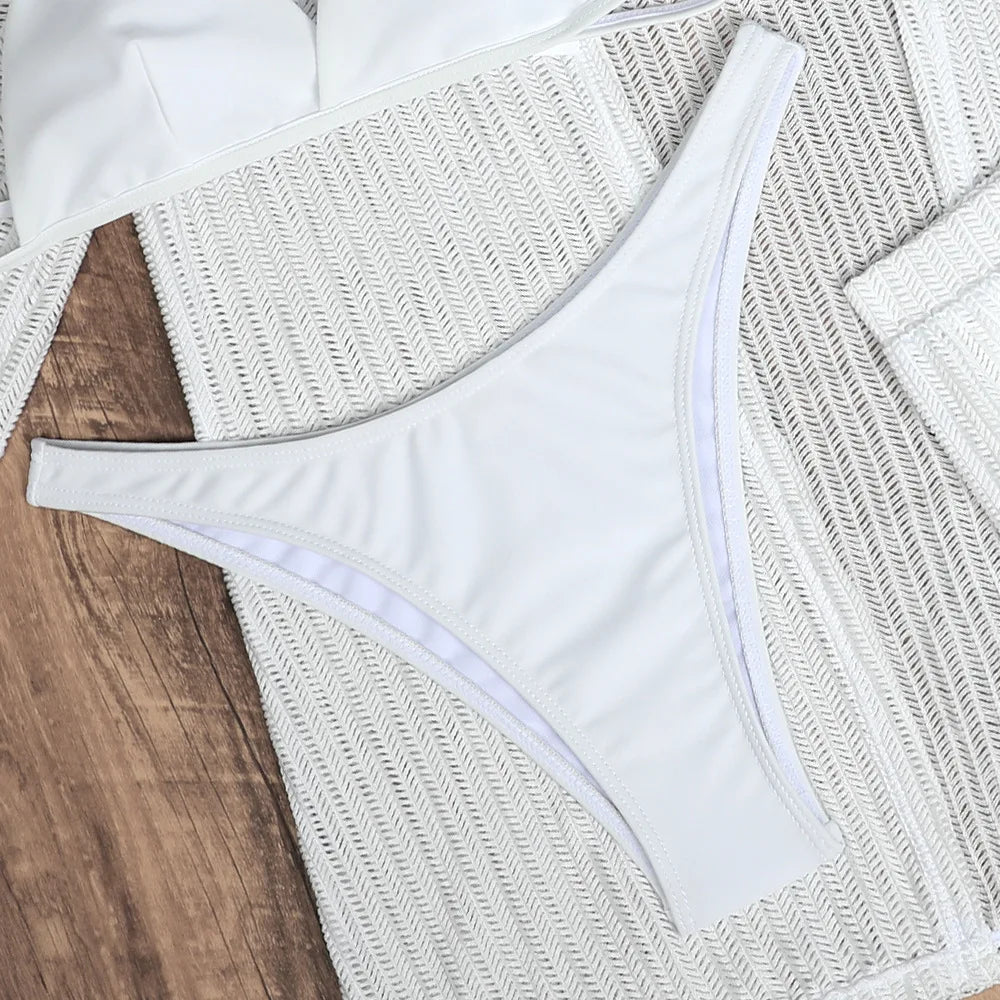 Summer 4 Piece Bikinis Sets Women Black White Mesh Half Sleeve Cover Up with High Waist Panties Swimsuit Bathing Suit Swimwear