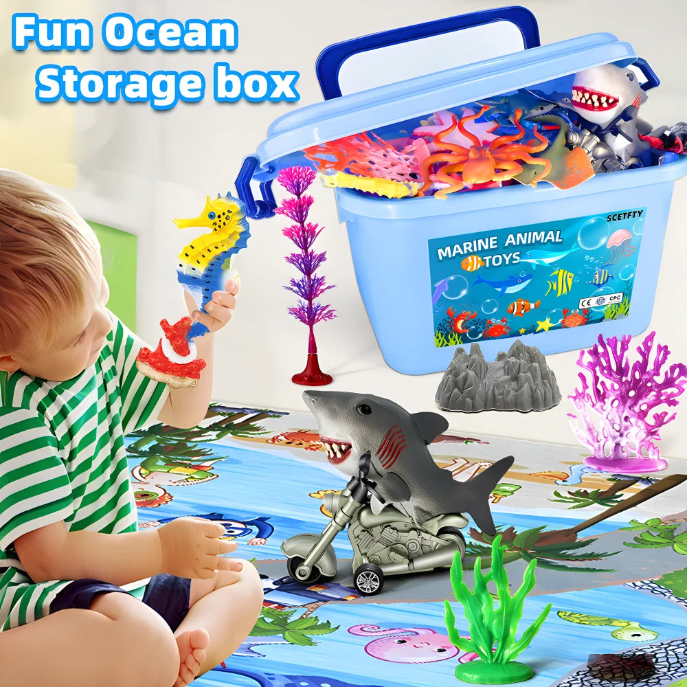 Solid core plastic Marine animal Submarine biological model starfish shark model storage box set Educational toys Christmas gift