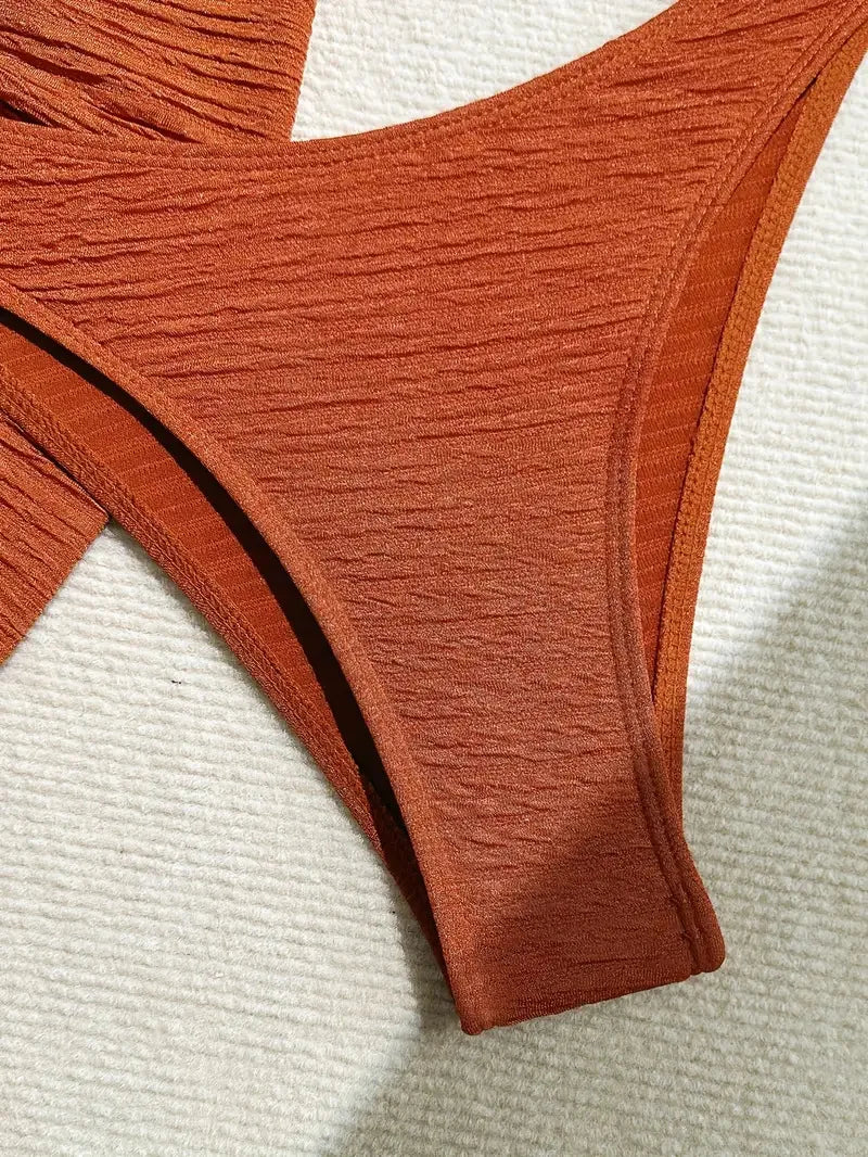 Sexy Metal Starfish Bikinis Set Women Brown Bandeau Push Up Mesh Skirt 3 Piece Swimsuit 2025 Beach Bathing Suit Holiday Swimwear