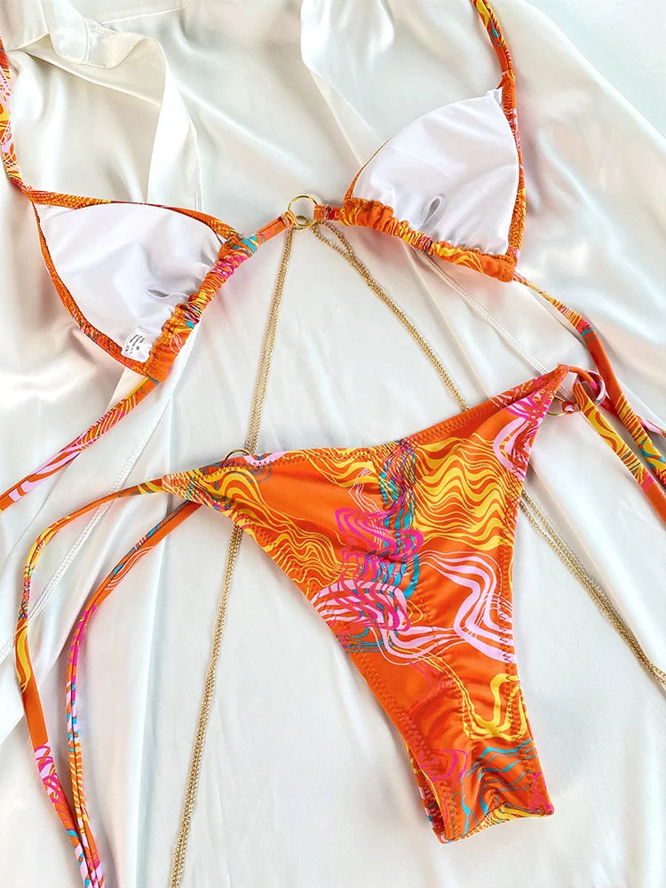 Triangle Bikini Sets Print Swimsuit Women 2023 Bikinis Bandage Swimwear Micro Thong Two Piece Suit Biquini Brazilian Swimsuits