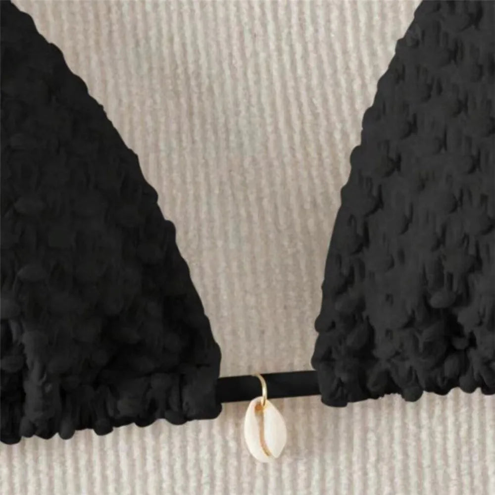 White String Micro Bikini Thong Sexy Swimsuit Women 2025 Shell Decorate Swimwear Bathing Suit Halter Triangle Bikinis Sets Mujer