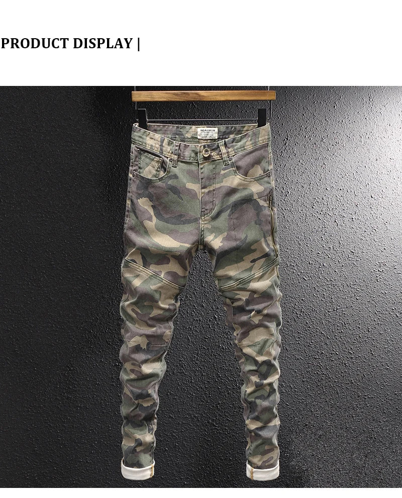 Streetwear Fashion Men Jeans High Quality Stretch Slim Fit Camo Trousers Embroidery Patch Designer Hip Hop Denim Pants Hombre