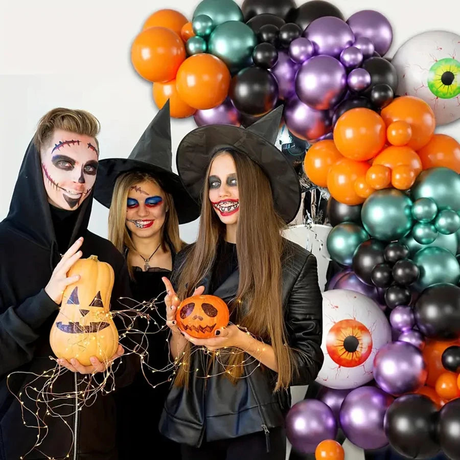 98pcs Halloween Balloon Garland Kit, Black and Orange Balloon Garland Kit with Eye Foil Balloons for Party Decorations
