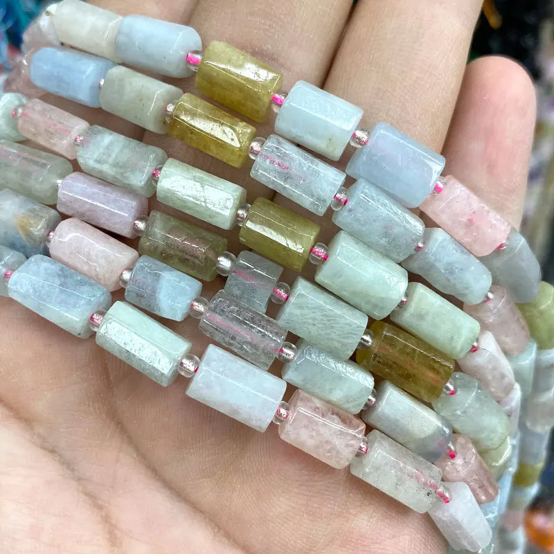 Natural Tourmaline Apatite Emerald Agates Amethysts Jades Cylinder Stone Spacer Beads for Jewelry Making DIY Bracelet 7.5inch