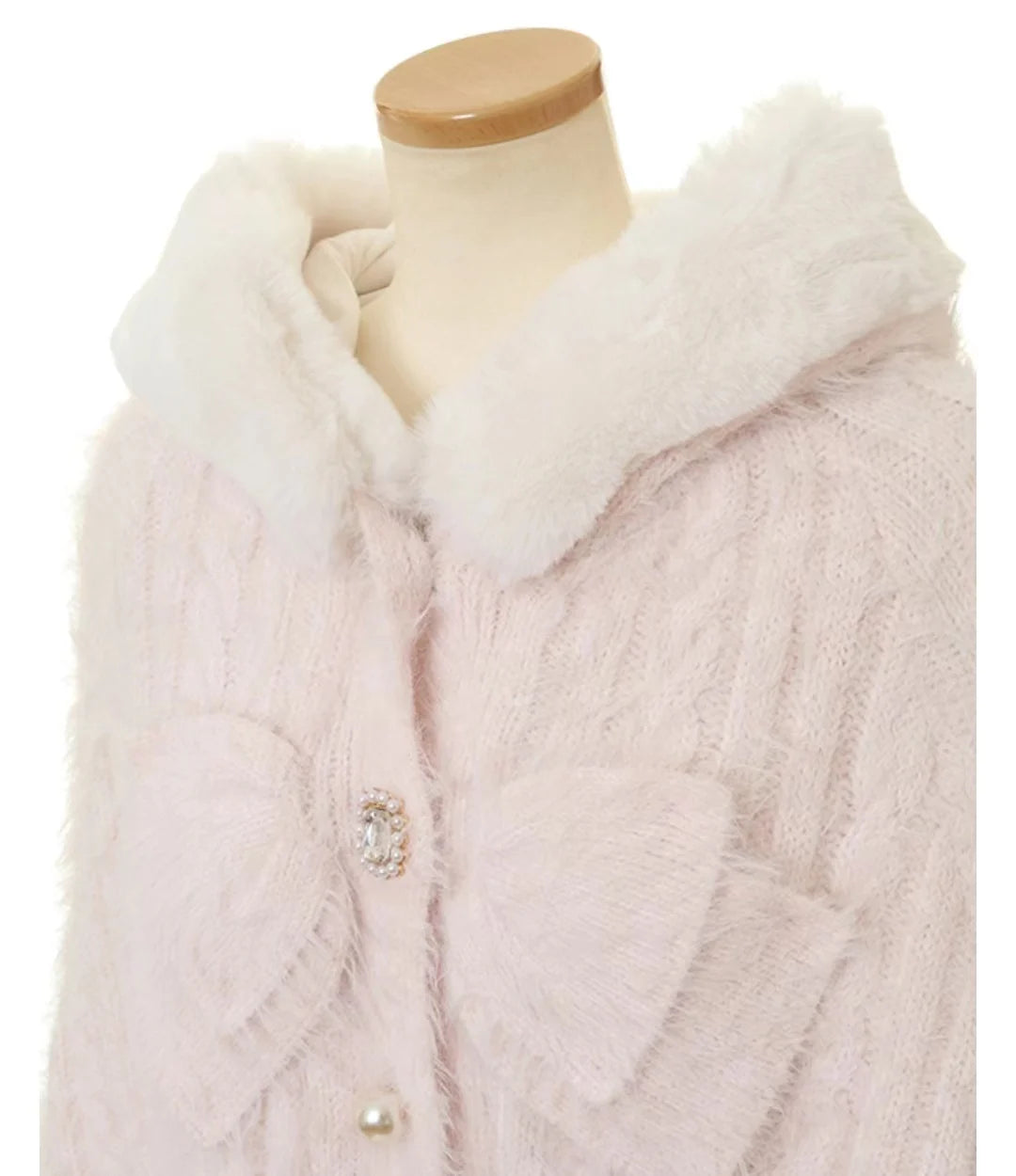 Japanese Sweet Soft Thick Women's Double-Layer Big Ribbon Hooded Knitted Cloak 3 Colors Autumn and Winter Ponchos Warm Jacket