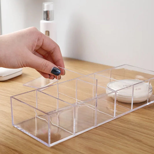 6 Grid Transparent Acrylic Cosmetics Storage Box Makeup Holder Jewelry Make Up Organizer for Home Plastic Desktop Storage Boxes