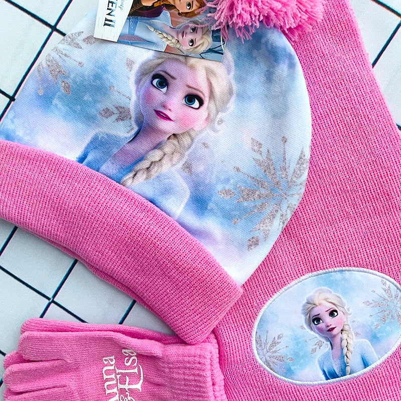 Children's Hat Glove Set Baby Boys girl Knitted Hat Elsa girls Cartoon Warm Hat Cosplay Toy Christmas Gift for Chridern cap