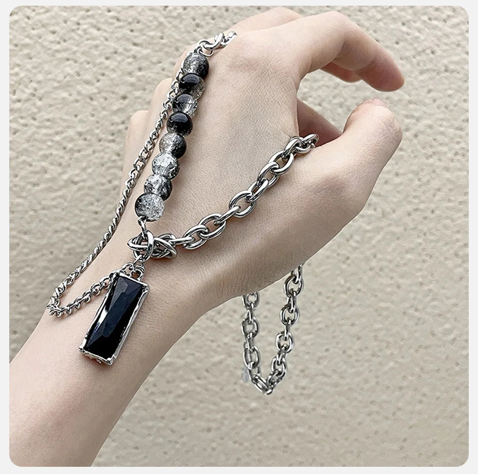Vnox Stylish Black Stone Choker Necklaces for Men Women, Double Layers Chain Collar,Valentine's Father's Day Birthday Party Gift