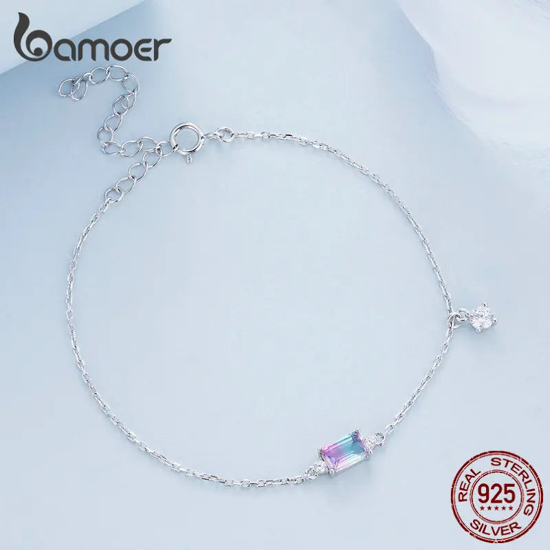 Bamoer 925 Sterling Silver Synthetic Tourmaline Bracelet for Women Fine Jewelry Fashion Adjustable Bracelet Fine Jewelry BSB092