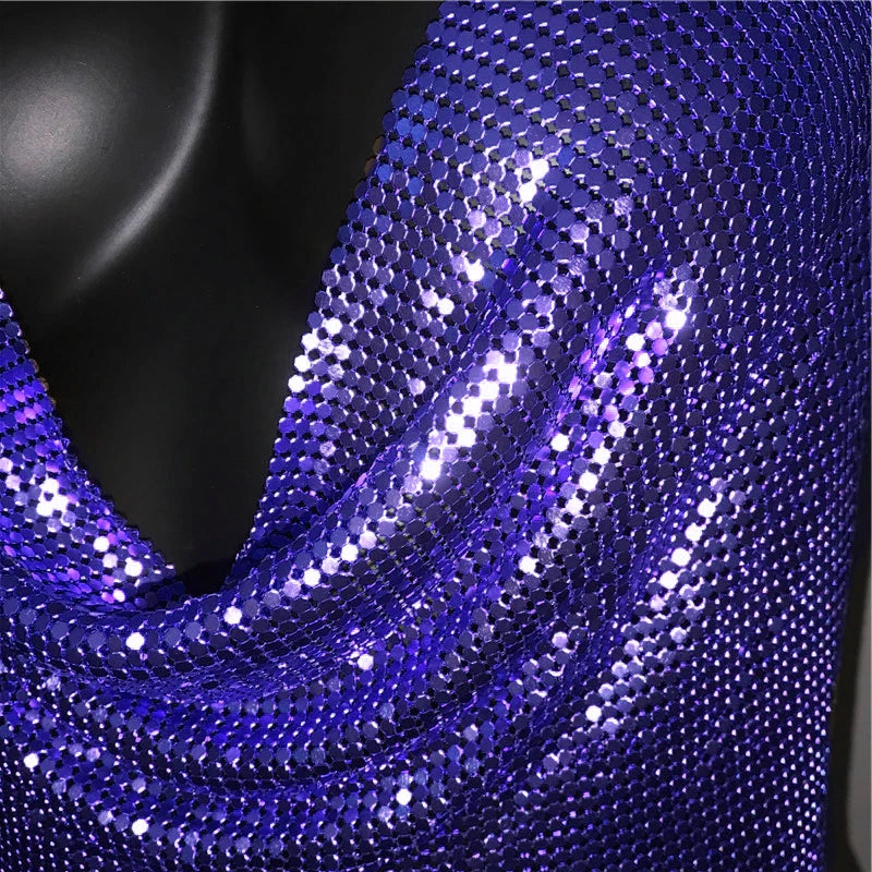 AKYZO Women 2023 Sexy Metal Sequined Tank Camis Summer Gold Silver Backless Cropped Glitter Beach Club Show Wear Tank Tops