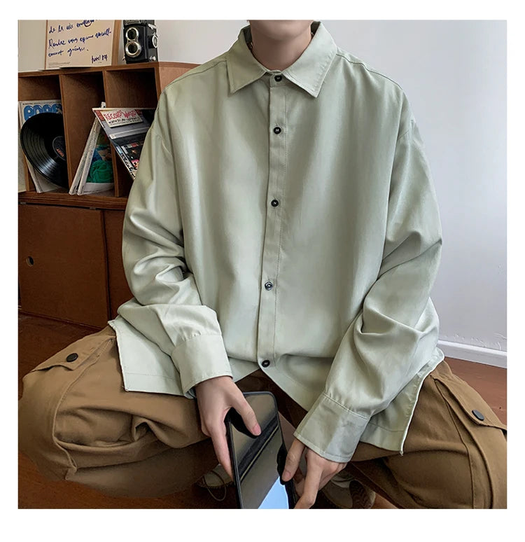 Shirt Men Solid Long Sleeved Shirt For Men Korean Fashion Shirts Baggy Business Casual Single Breasted Shirt Harajuku Oversized