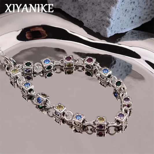XIYANIKE Vintage Rainbow Zircon Dice Chain Bracelet For Women Girl Sweet Cool Fashion New Jewelry Lady Gift Party pulseras mujer